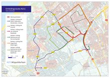 Omleidingenkaart tijdens afsluiting N211 Wippolderlaan